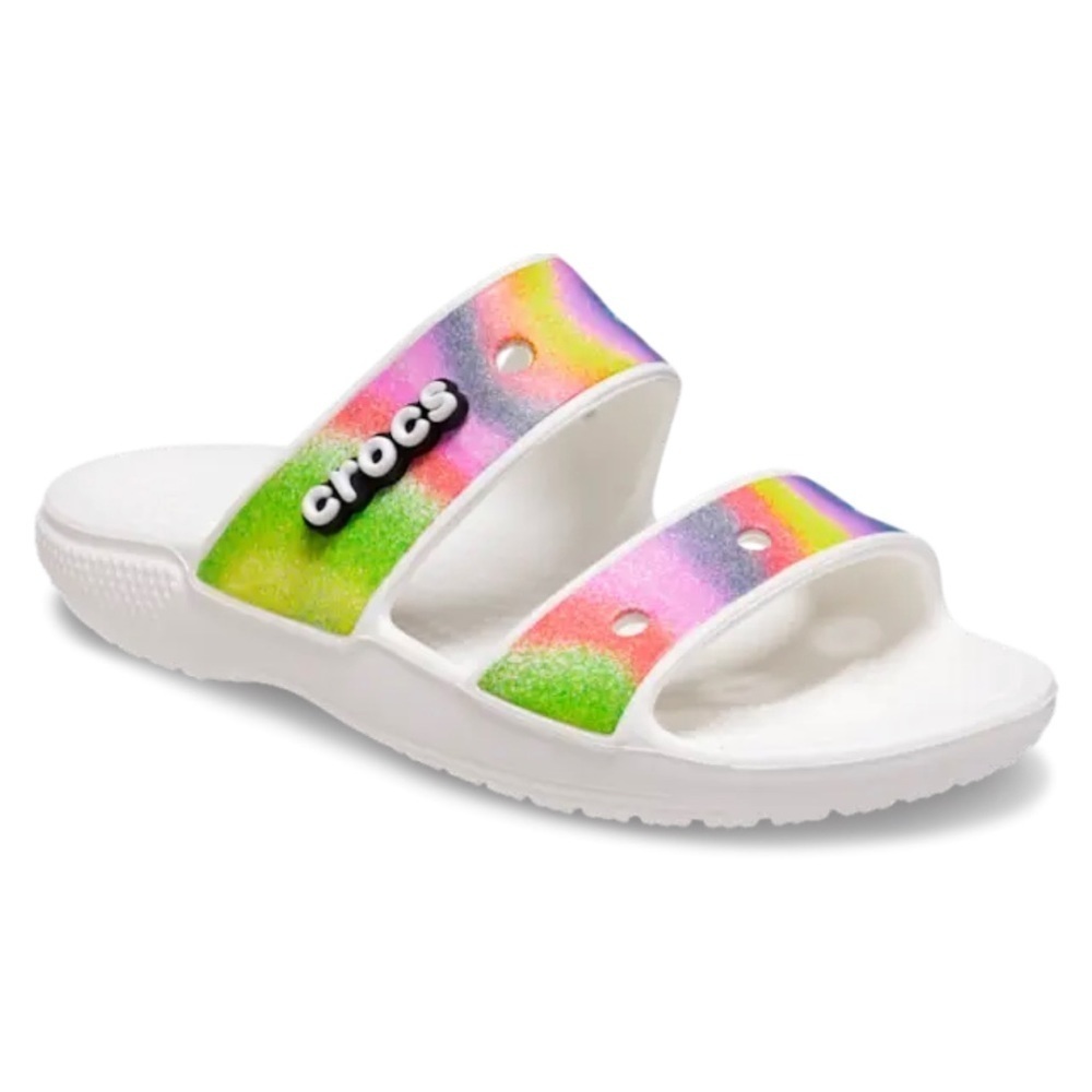 Unisex tie dye crocs new men’s 10 women’s 12 rainbow white slides sandals - Picture 2 of 7